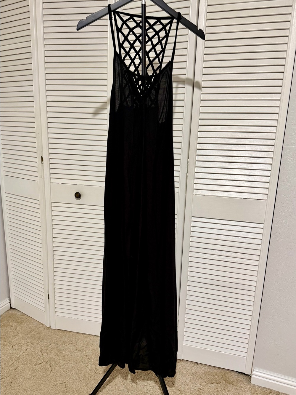 Black Sheer Maxi Dress with Lattice Back
